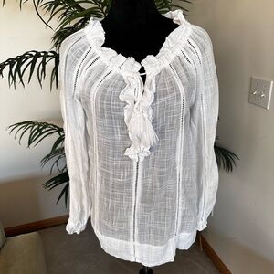 Sundance Linen Blend Ruffle Neck Blouse in size XSmall